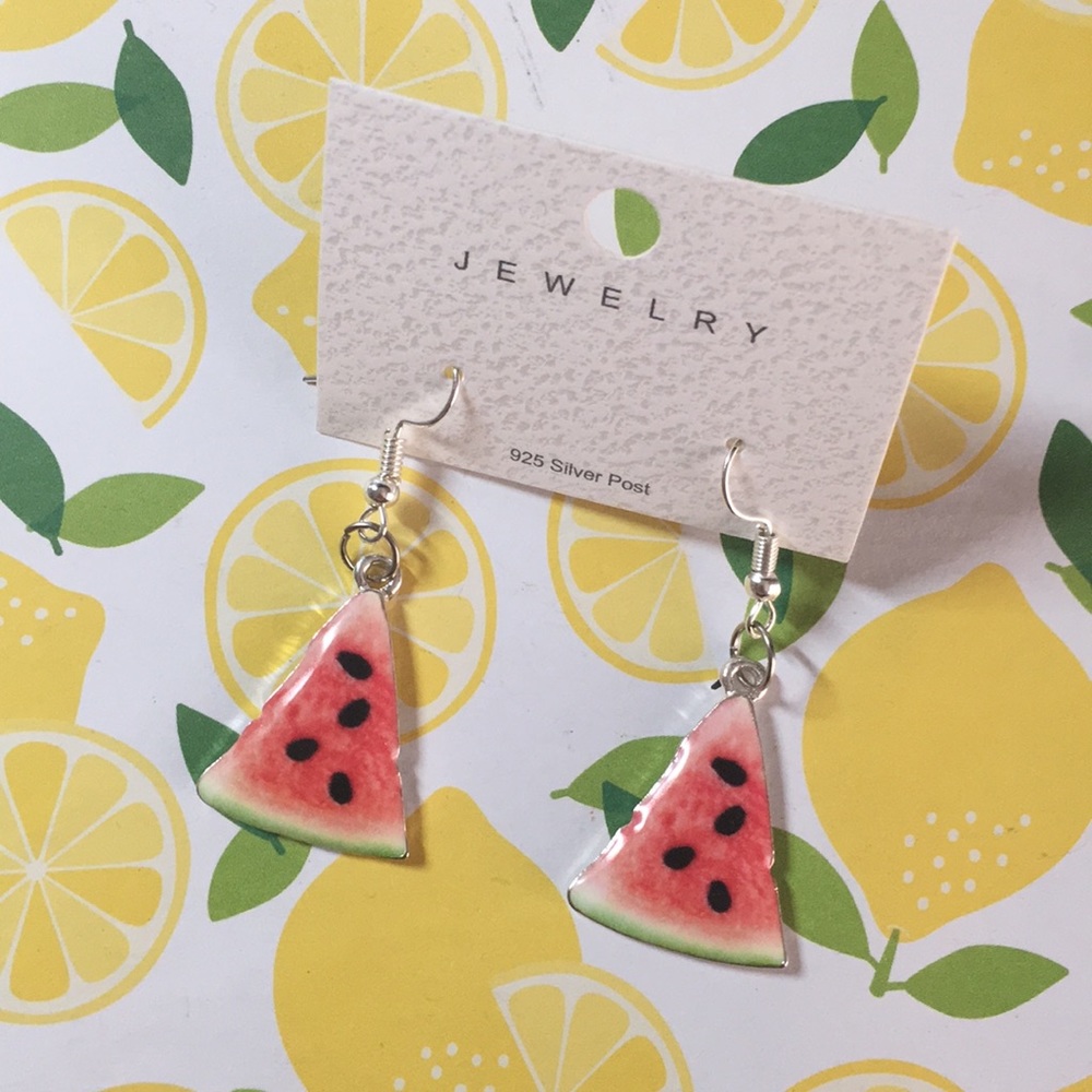 🍓 NWT Watermelon Fruit Silver Dangle Earrings